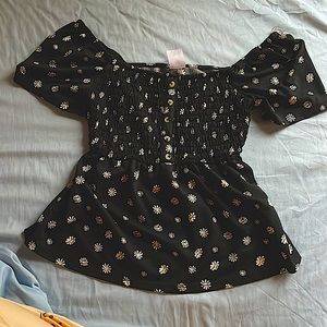 Off the shoulder black flowered cropped top